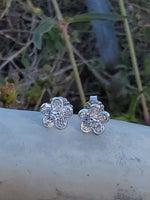 14k white gold vintage diamond floral flower studs