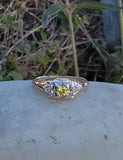 14k gold two tone yellow diamond engagement ring