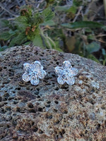 14k white gold vintage diamond floral flower studs