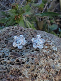 14k white gold vintage diamond floral flower studs
