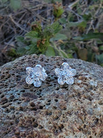 14k white gold vintage diamond floral flower studs