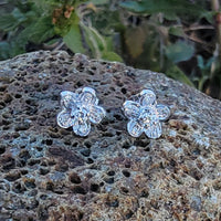 14k white gold vintage diamond floral flower studs