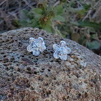14k white gold vintage diamond floral flower studs