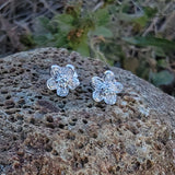 14k white gold vintage diamond floral flower studs