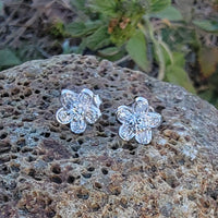 14k white gold vintage diamond floral flower studs