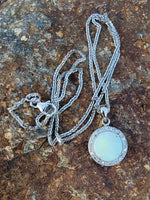 14k white gold opal & diamond halo necklace pendant