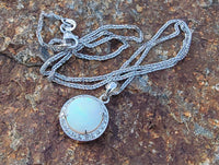 14k white gold opal & diamond halo necklace pendant