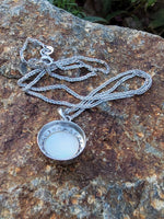 14k white gold opal & diamond halo necklace pendant