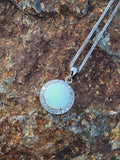 14k white gold opal & diamond halo necklace pendant