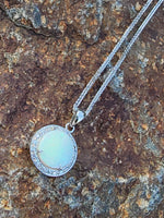 14k white gold opal & diamond halo necklace pendant