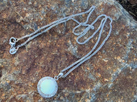 14k white gold opal & diamond halo necklace pendant