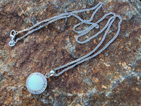 14k white gold opal & diamond halo necklace pendant