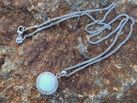 14k white gold opal & diamond halo necklace pendant