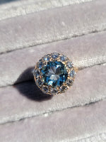 14k gold aquamarine & diamond estate halo ring