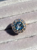 14k gold aquamarine & diamond estate halo ring
