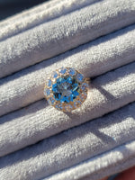 14k gold aquamarine & diamond estate halo ring