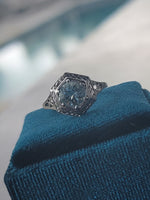 14k white gold Art Deco c.1920's aquamarine ring