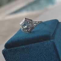 14k white gold Art Deco c.1920's aquamarine ring