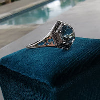 14k white gold Art Deco c.1920's aquamarine ring
