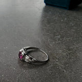 18k white gold diamond & pink sapphire c.1920's filigree ring