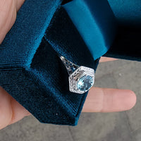 14k white gold Art Deco c.1920's aquamarine ring