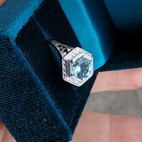 14k white gold Art Deco c.1920's aquamarine ring