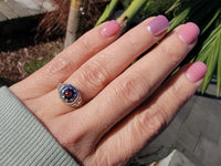18k white gold pink spinel filigree estate ring