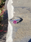 18k white gold diamond & pink sapphire c.1920's filigree ring