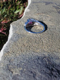 18k white gold diamond & pink sapphire c.1920's filigree ring