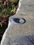 18k white gold diamond & pink sapphire c.1920's filigree ring