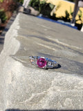 18k white gold diamond & pink sapphire c.1920's filigree ring
