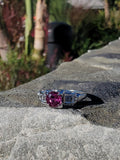 18k white gold diamond & pink sapphire c.1920's filigree ring