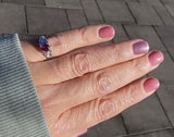 18k white gold diamond & pink sapphire c.1920's filigree ring