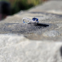 14k gold white gold sapphire & diamond halo necklace pendant