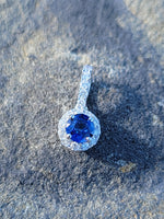 14k gold white gold sapphire & diamond halo necklace pendant