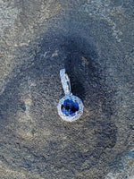 14k gold white gold sapphire & diamond halo necklace pendant