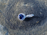 14k gold white gold sapphire & diamond halo necklace pendant
