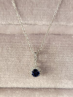 14k gold white gold sapphire & diamond halo necklace pendant