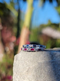 14k white gold diamond & ruby stackable wedding band