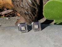 14k gold two tone Deco pearl, enamel & mother of pearl earrings studs