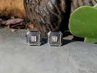 14k gold two tone Deco pearl, enamel & mother of pearl earrings studs