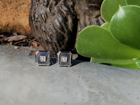 14k gold two tone Deco pearl, enamel & mother of pearl earrings studs