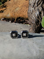 14k gold two tone Deco pearl, enamel & mother of pearl earrings studs