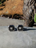 14k gold two tone Deco pearl, enamel & mother of pearl earrings studs