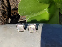 14k gold two tone Deco pearl, enamel & mother of pearl earrings studs