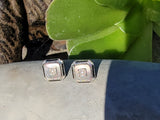 14k gold two tone Deco pearl, enamel & mother of pearl earrings studs
