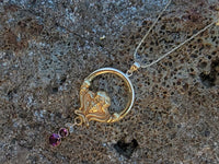 10k gold Nouveau lady rhodolite garnet necklace lavaliere pendant
