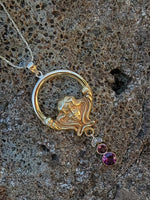 10k gold Nouveau lady rhodolite garnet necklace lavaliere pendant