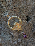 10k gold Nouveau lady rhodolite garnet necklace lavaliere pendant