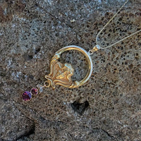 10k gold Nouveau lady rhodolite garnet necklace lavaliere pendant